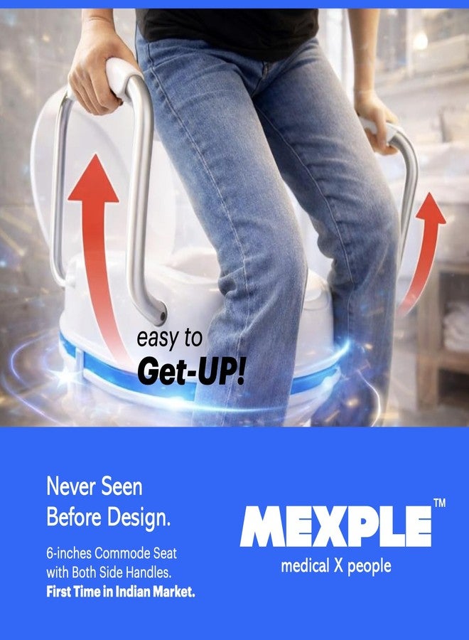 MEXPLE RaiXer6EXT Raised Toilet Seat Raiser with Side Handles | 6 Inch Elevated Toilet Seat for Seniors & Disabled | Commode Raiser with side Safety Arms | Support for Knee, Hip & Recovery Care - Image 5