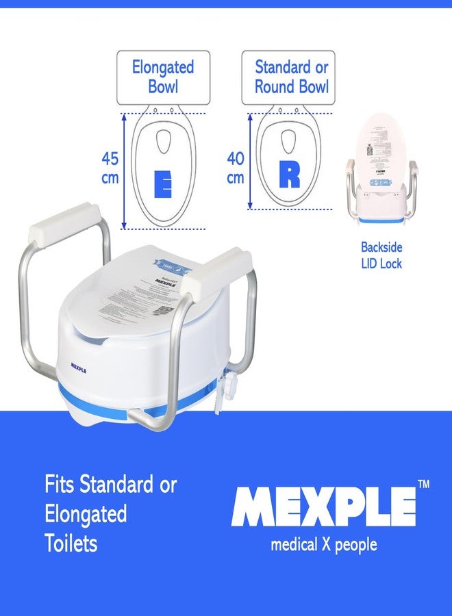MEXPLE RaiXer6EXT Raised Toilet Seat Raiser with Side Handles | 6 Inch Elevated Toilet Seat for Seniors & Disabled | Commode Raiser with side Safety Arms | Support for Knee, Hip & Recovery Care - Image 4