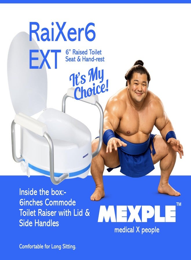 MEXPLE RaiXer6EXT Raised Toilet Seat Raiser with Side Handles | 6 Inch Elevated Toilet Seat for Seniors & Disabled | Commode Raiser with side Safety Arms | Support for Knee, Hip & Recovery Care - Image 2