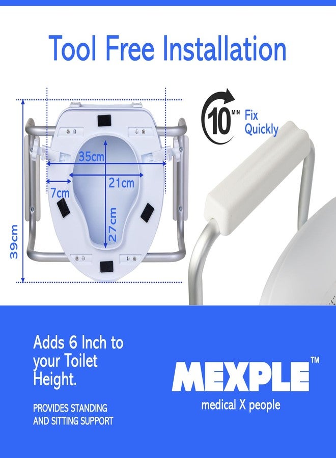 MEXPLE RaiXer6EXT Raised Toilet Seat Raiser with Side Handles | 6 Inch Elevated Toilet Seat for Seniors & Disabled | Commode Raiser with side Safety Arms | Support for Knee, Hip & Recovery Care - Image 3