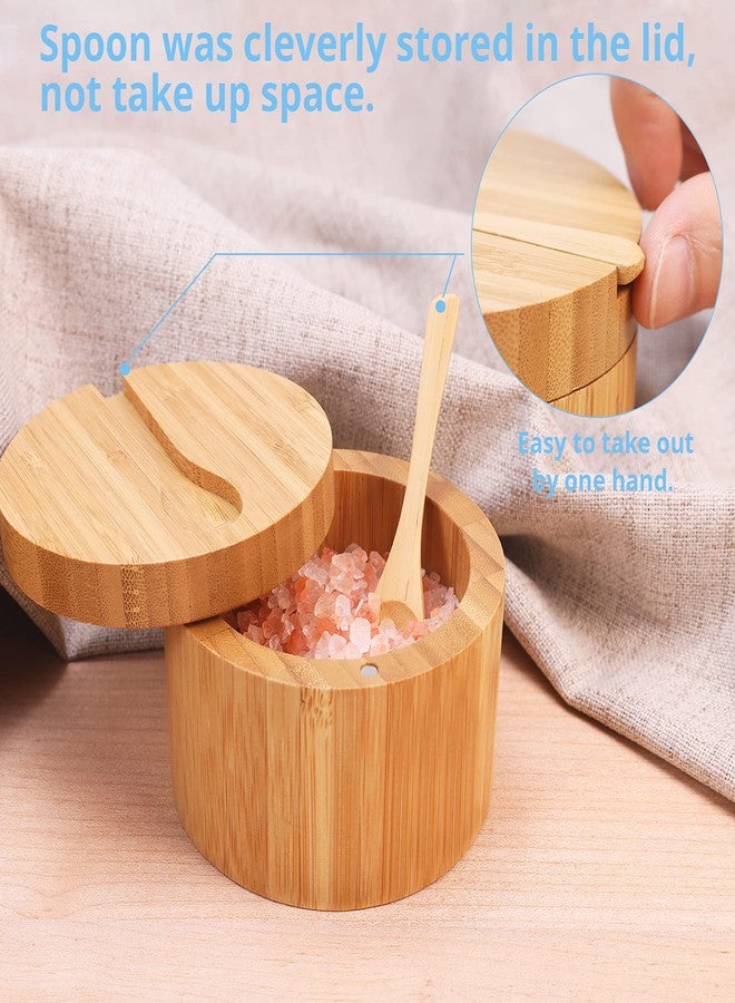 HTB Bamboo Salt Cellar with Mini Spoon, Kitchen Salt Box with Swivel Magnetic Closure Lid, Round Salt Container to Storage Pepper Spice Bath Salt Sea Salt - Image 3