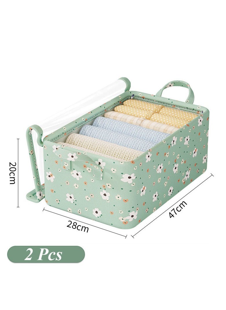 Hanayo 2 Pcs Storage Boxes Foldable Storage Box with Handle Storage Bins Closet Organizers Shelf Baskets Storage Bins with Lid for Clothing Toys Books(Green)  - Image 2