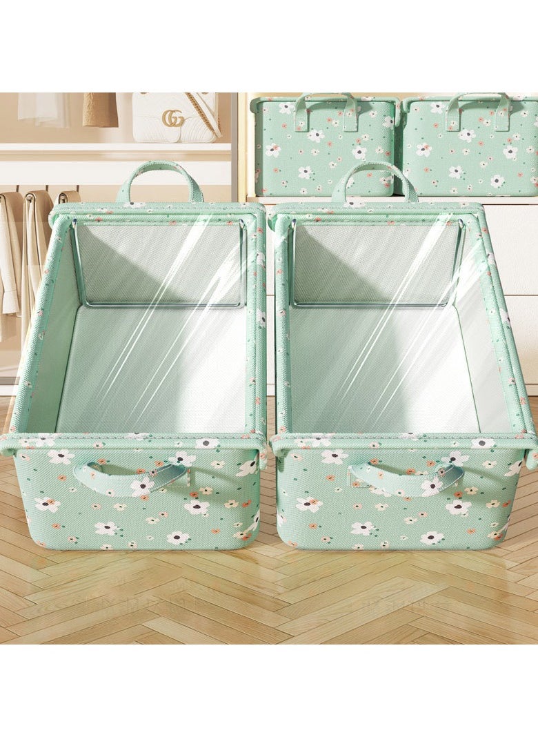 Hanayo 2 Pcs Storage Boxes Foldable Storage Box with Handle Storage Bins Closet Organizers Shelf Baskets Storage Bins with Lid for Clothing Toys Books(Green)  - Image 3