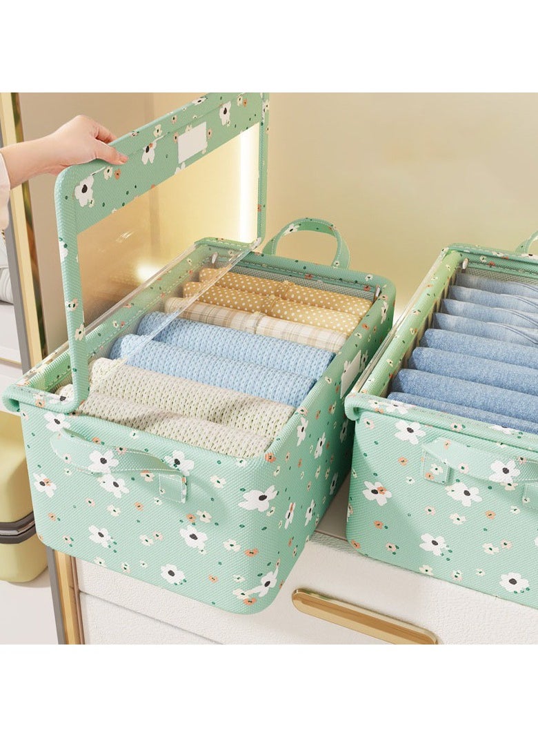 Hanayo 2 Pcs Storage Boxes Foldable Storage Box with Handle Storage Bins Closet Organizers Shelf Baskets Storage Bins with Lid for Clothing Toys Books(Green)  - Image 4