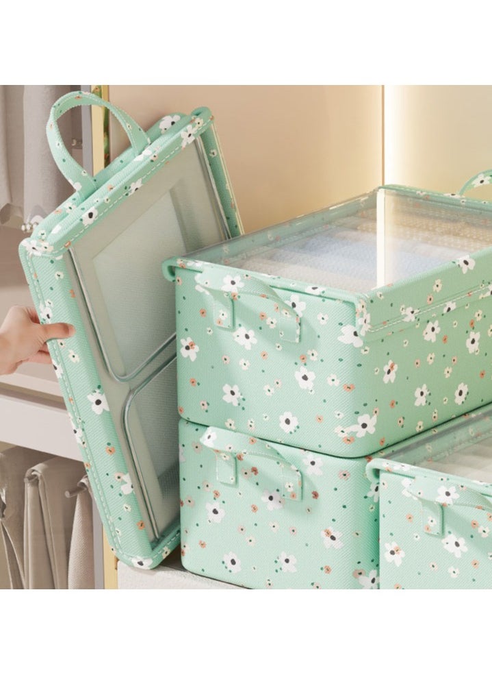 Hanayo - 2 Pcs Storage Boxes Foldable Storage Box with Handle Storage Bins Closet Organizers Shelf Baskets Storage Bins with Lid for Clothing Toys Books(Green) - Image 1