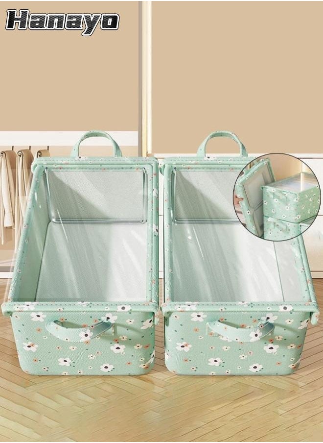 Hanayo 2 Pcs Storage Boxes Foldable Storage Box with Handle Storage Bins Closet Organizers Shelf Baskets Storage Bins with Lid for Clothing Toys Books(Green)  - Image 1