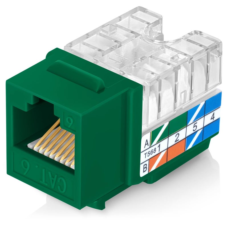 Everest Media Solutions Everest 90 Angled RJ45 Cat6 Keystone Jacks 20Pack in Green Slim Profile Female RJ45 Connectors Cat 6 Keystone Jack Compatible with 90 Angled Speed Termination Tool easyJACK B094WB91H3
