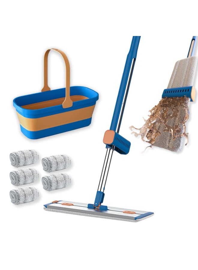 Clean Mop and Bucket Set，360° Rotating Mop with Adjustable Handle，Wet and Dry Microfiber Mop，Washable and Reusable Flat Mop，for Cleaning Floors and Window Cleaning（Blue） - Image 1