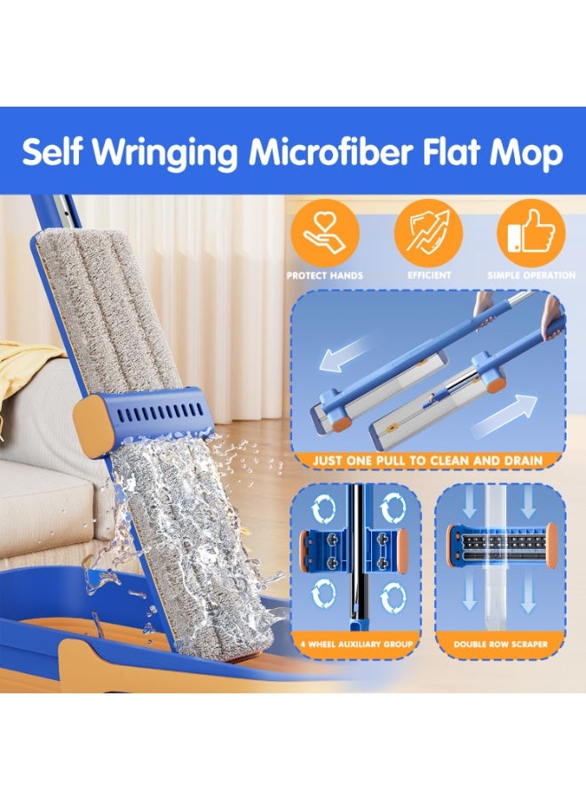 Clean Mop and Bucket Set，360° Rotating Mop with Adjustable Handle，Wet and Dry Microfiber Mop，Washable and Reusable Flat Mop，for Cleaning Floors and Window Cleaning（Blue） - Image 3