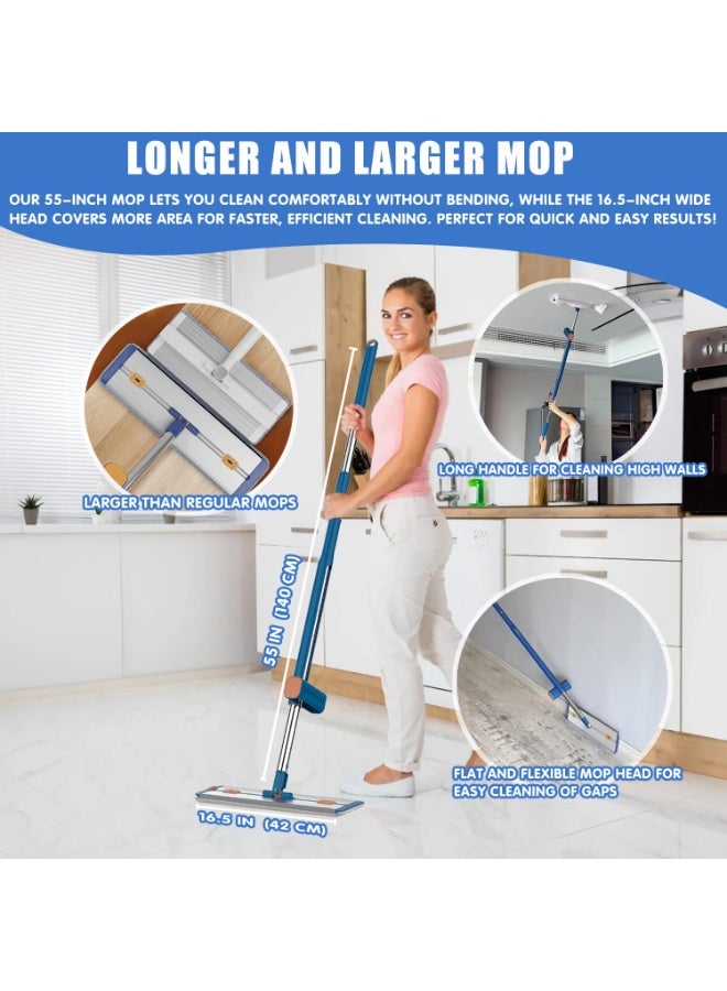 Clean Mop and Bucket Set，360° Rotating Mop with Adjustable Handle，Wet and Dry Microfiber Mop，Washable and Reusable Flat Mop，for Cleaning Floors and Window Cleaning（Blue） - Image 4