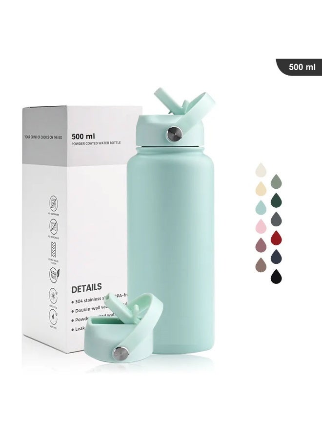 Hamzone Sports Water Bottle, Insulated Stainless Steel Thermal Water Bottle with Straw Lid, Leak Proof Double Wall Thermos for Hot and Cold Drinks, Wide Mouth, 500ml, Ideal for Gym, Office, School, Camping, Smokly Pink - Image 4