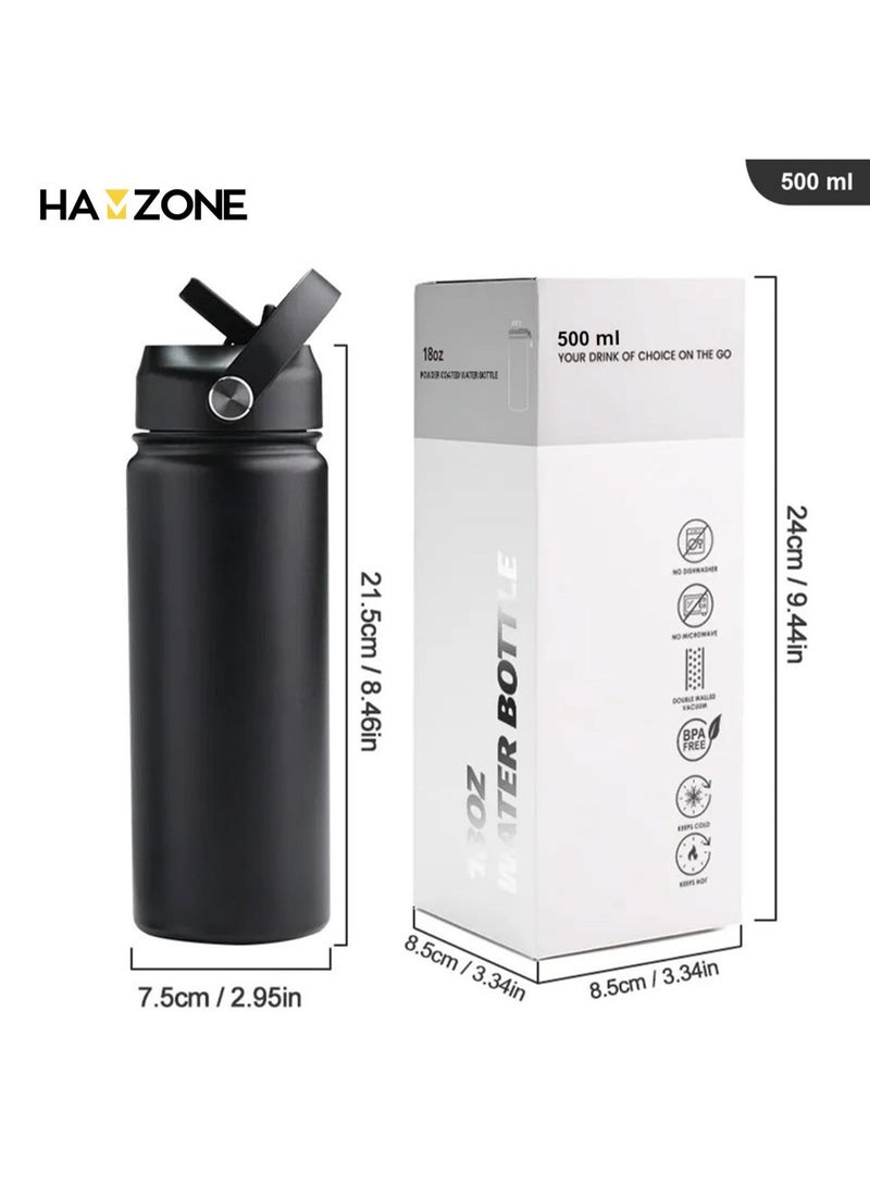 Hamzone Sports Water Bottle, Insulated Stainless Steel Thermal Water Bottle with Straw Lid, Leak Proof Double Wall Thermos for Hot and Cold Drinks, Wide Mouth, 500ml, Ideal for Gym, Office, School, Camping, Smokly Pink - Image 5