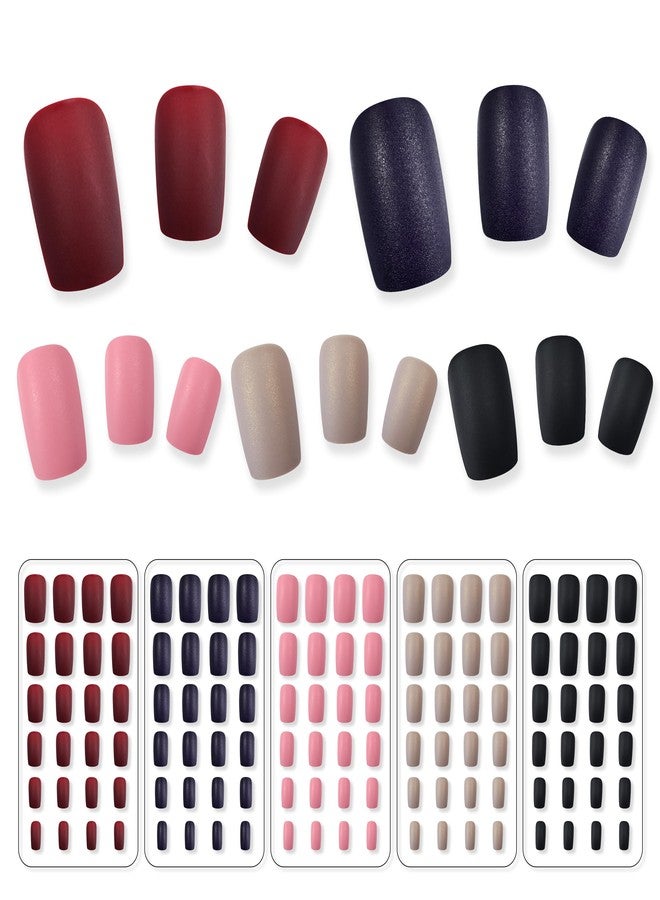 EchiQ 5 Sets Medium Matte Press On Nails EchiQ Daily Nail Art Tips Frosted Square French Tips Nude Pink Black Solid Color Pre-colored Finish Finger Wear False Nails 120pcs - Image 2