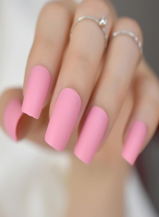 EchiQ 5 Sets Medium Matte Press On Nails EchiQ Daily Nail Art Tips Frosted Square French Tips Nude Pink Black Solid Color Pre-colored Finish Finger Wear False Nails 120pcs - Image 3