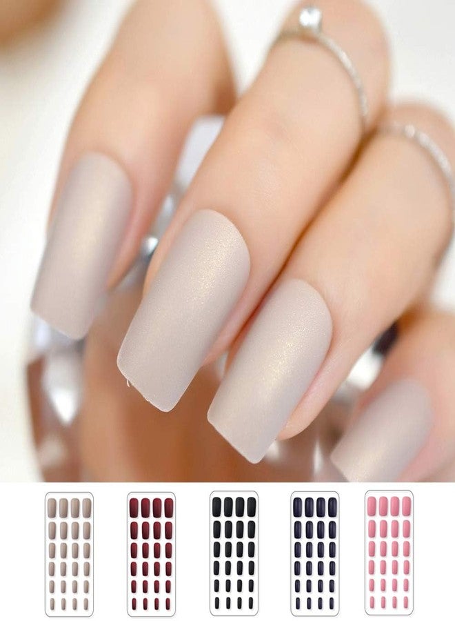 EchiQ 5 Sets Medium Matte Press On Nails EchiQ Daily Nail Art Tips Frosted Square French Tips Nude Pink Black Solid Color Pre-colored Finish Finger Wear False Nails 120pcs - Image 4