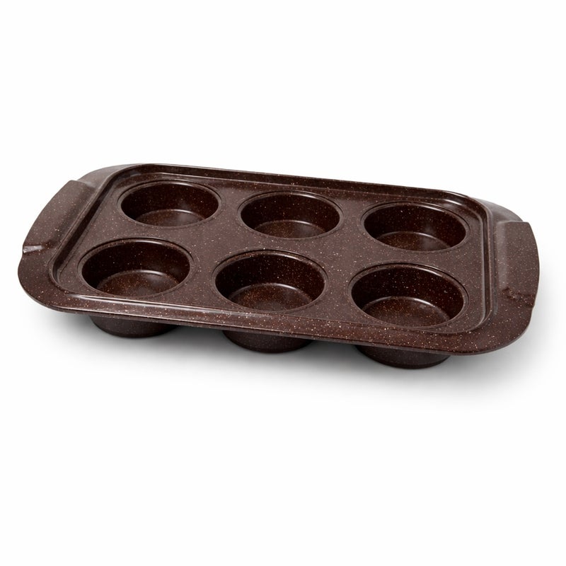 Non Stick Muffin Baking Tray ,Durable Marble Coated Cupcake Pan 6 Cup - Brown - A1-91 - Image 1