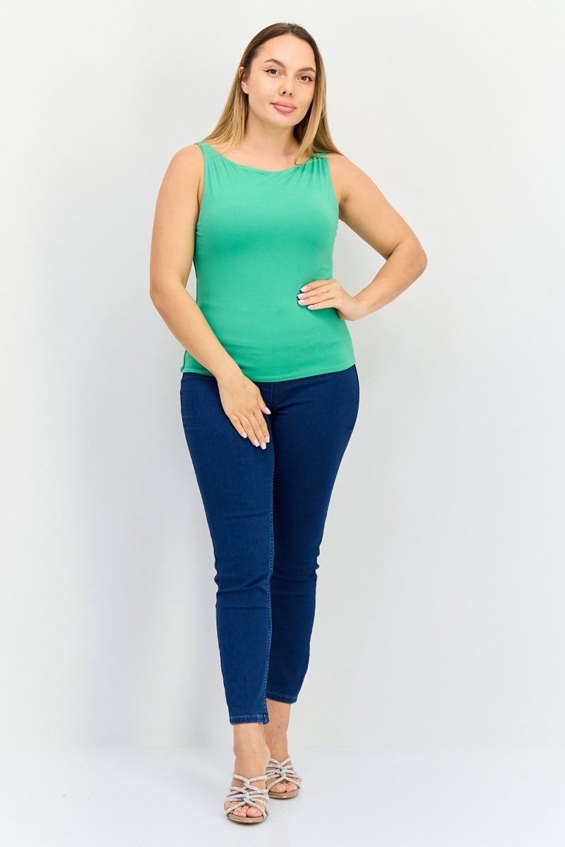 Kathy Ireland Women Boat Neck Sleeveless Solid Tank Top, Green  - Image 4
