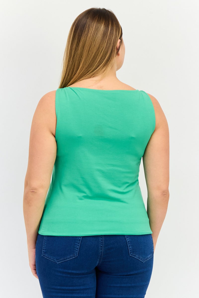 Kathy Ireland Women Boat Neck Sleeveless Solid Tank Top, Green  - Image 3