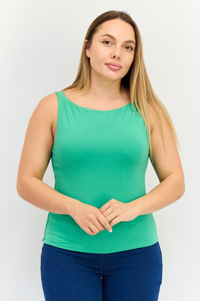 Kathy Ireland Women Boat Neck Sleeveless Solid Tank Top, Green  - Image 1