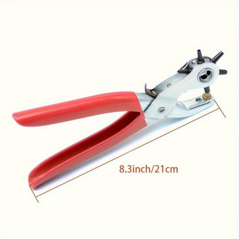 Heavy Duty Rotary Leather Punch Red Ergonomic Handle Multi Size Hole Kit Manual Lever Mechanism Precise Circular Rectangular Square Star Heart Clover Holes Ideal Belts Straps Leather Crafts - Image 2