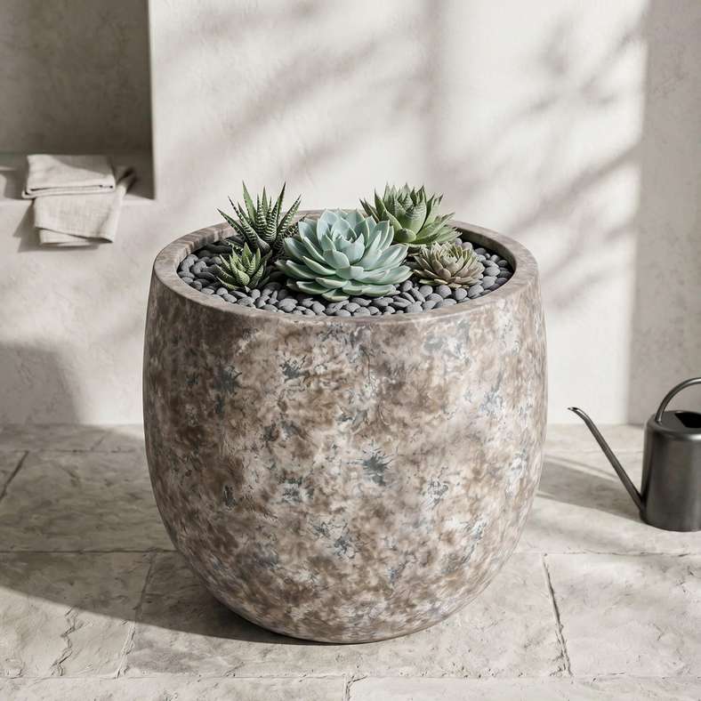 Pan Home Beverly Cement Patina U shaped Planter 28x26cm - Brown - 221AIC9905082 - Image 1