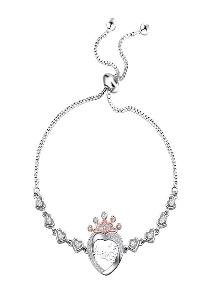 FEELMEM Quinceanera Gifts 15 Quince Anos Gift 15 Princess Crown Charm Bracelet Happy 15th Birthday Gift (anos 15 bracelet) - Image 2