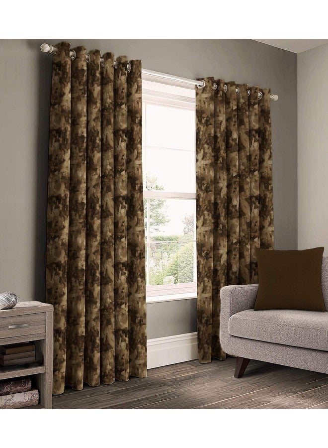 CASABLEU Casableu Eden Polyester Eyelets (Steel) Blackout Curtains with Tie Back, Bedroom Living Room (Pack of 2) (Brown, 7 feet) - Image 1