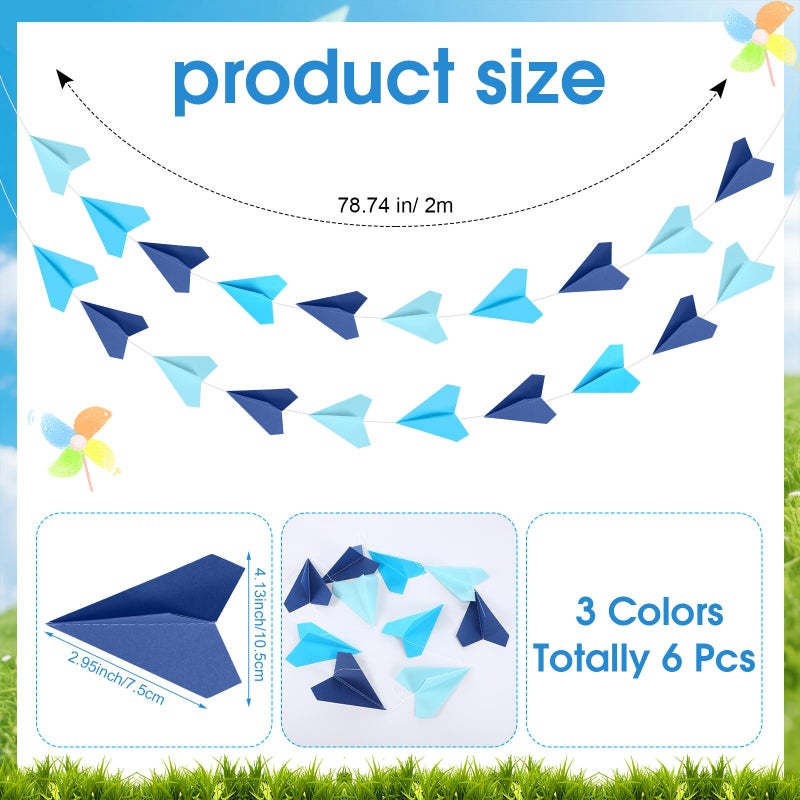 Janlaugh 6 Pcs Airplane Garland Colored Paper Plane Banner 3D Air Force Streamers Aviation Airplane Birthday Party Decorations Aircraft Backdrop for Home Classroom Hanging Decor Supplies (Travel) - Image 2