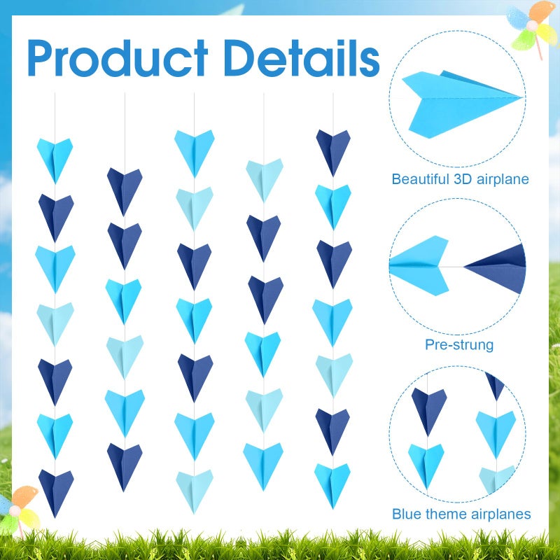 Janlaugh 6 Pcs Airplane Garland Colored Paper Plane Banner 3D Air Force Streamers Aviation Airplane Birthday Party Decorations Aircraft Backdrop for Home Classroom Hanging Decor Supplies (Travel) - Image 3