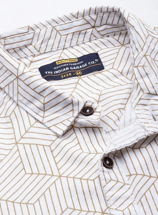 The Indian Garage Co White Geometric Print Regular Fit Shirt