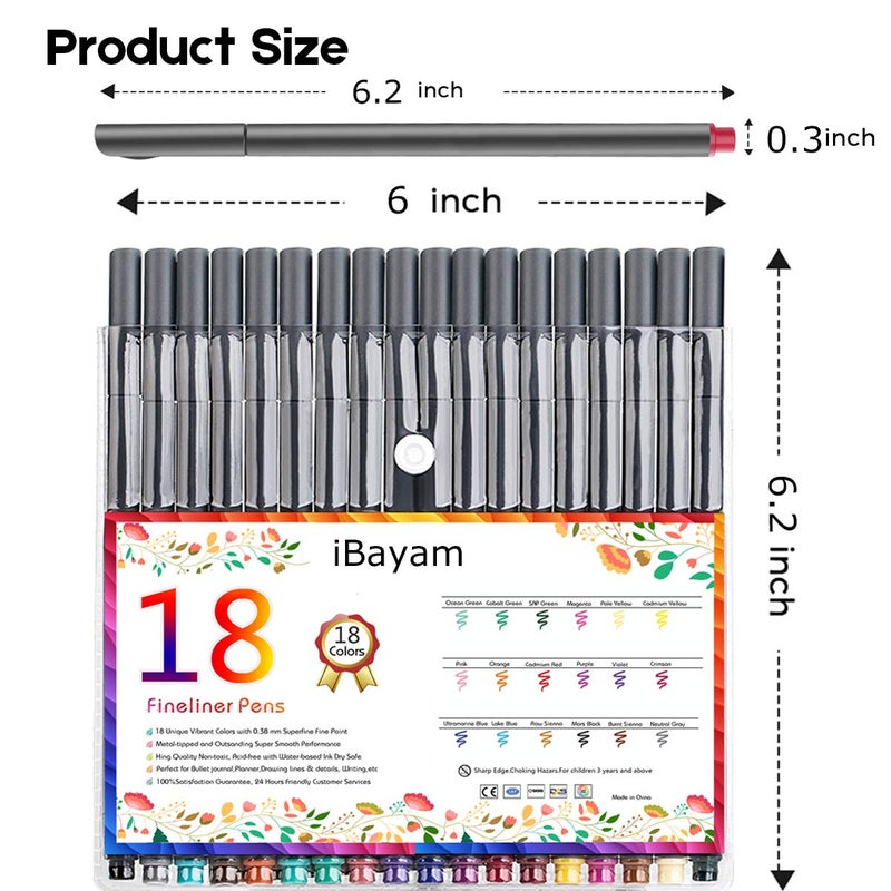 iBayam Journal Planner Pens Colored Pens, Office School Supplies, Fine Point Fineliner Drawing Art Markers for Bullet Journaling Scrapbooking Notebook Writing Note Taking Calendar Stationary, 18-Color - Image 2