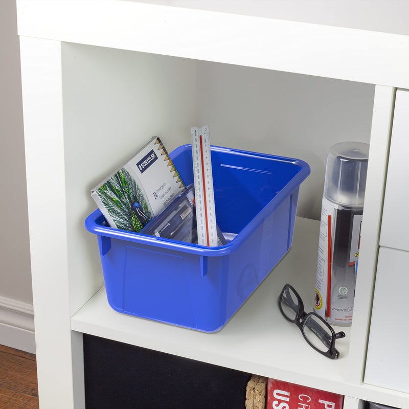 Storex Small Cubby Bins â€“ Plastic Storage Containers for Classroom, 12.2 x 7.8 x 5.1 inches, Class Blue, 5-Pack (62416A05C) - Image 4