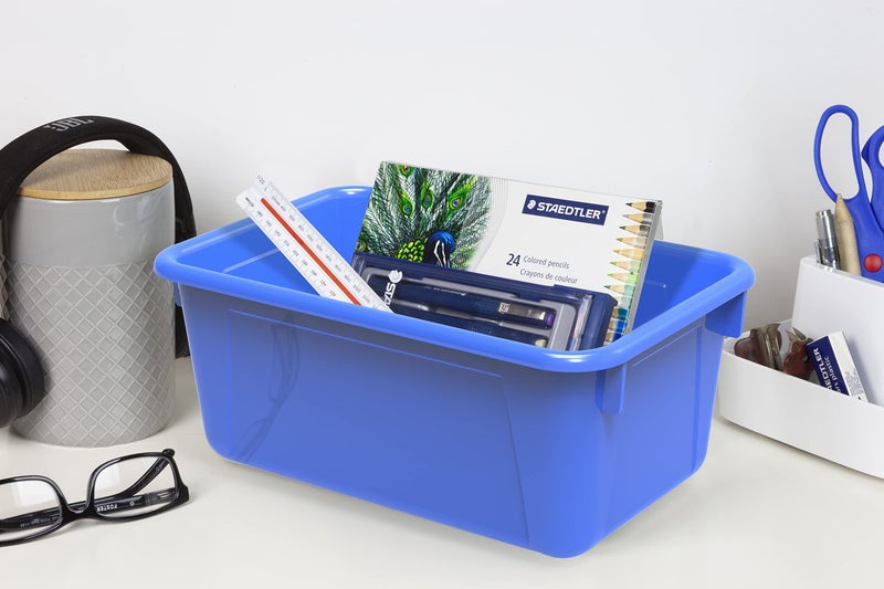 Storex Small Cubby Bins â€“ Plastic Storage Containers for Classroom, 12.2 x 7.8 x 5.1 inches, Class Blue, 5-Pack (62416A05C) - Image 3