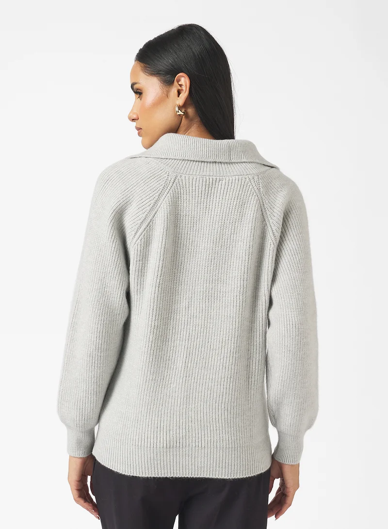 جينجر Polo Neck Fine Knit Sweater