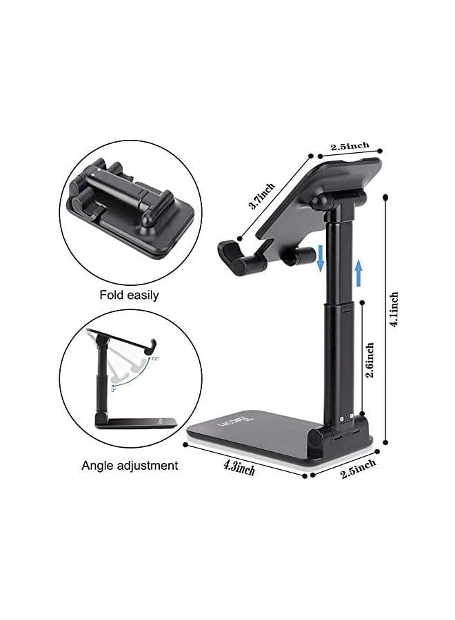 TYCOM Cell Phone Stand, Adjustable phone holder for Desk, Foldable Desktop Tablet Stand Holder, Double Adjustable Mobile stand Phone Tablet Holder (Black) - Image 2