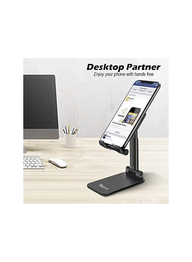 TYCOM Cell Phone Stand, Adjustable phone holder for Desk, Foldable Desktop Tablet Stand Holder, Double Adjustable Mobile stand Phone Tablet Holder (Black) - Image 5