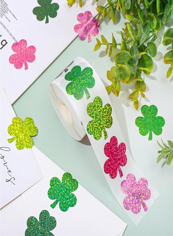 Hrnsnails 500Pcs St Patricks Day Clover Stickers Roll - Laser 5 Colors Clover Shape Self-Adhesive Sealing Stickers, Colorfuls Sparkly Waterproof Decals for St Patricks Day Party Envelope Scrapbook Decor - Image 2