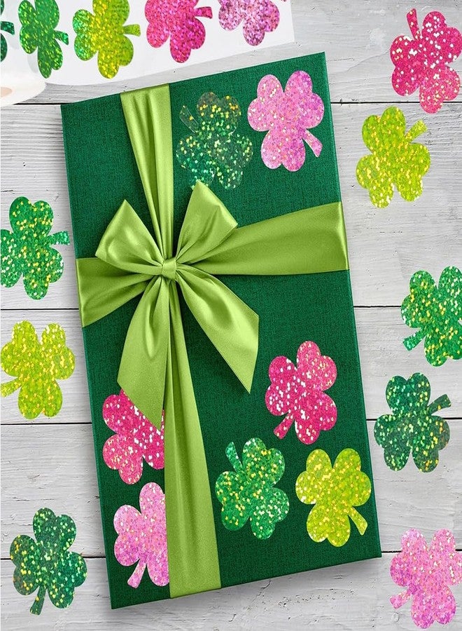 Hrnsnails 500Pcs St Patricks Day Clover Stickers Roll - Laser 5 Colors Clover Shape Self-Adhesive Sealing Stickers, Colorfuls Sparkly Waterproof Decals for St Patricks Day Party Envelope Scrapbook Decor - Image 3