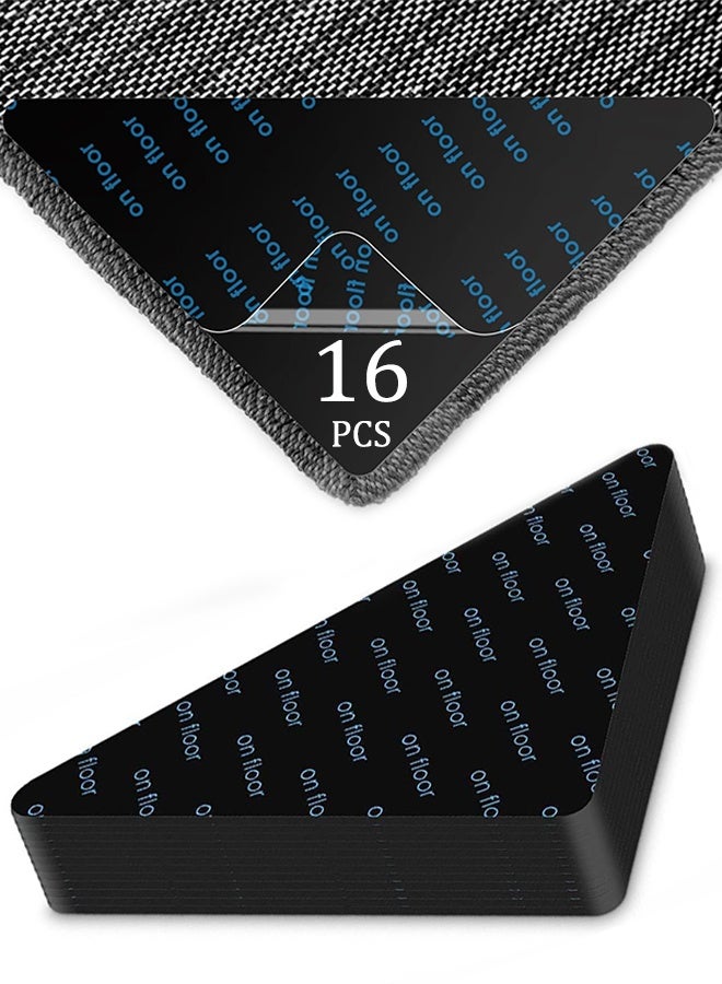16 قطعة من ملصقات السجاد المثلثة لسجاد المنطقة على الأرضيات الخشبية، ملصقات مانعة للانزلاق من أجل السلامة والاستقرار، سدادات سجاد قابلة لإعادة الاستخدام وقابلة للغسل على الوجهين لمنع الانزلاق - Image 1
