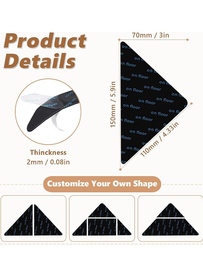 16 قطعة من ملصقات السجاد المثلثة لسجاد المنطقة على الأرضيات الخشبية، ملصقات مانعة للانزلاق من أجل السلامة والاستقرار، سدادات سجاد قابلة لإعادة الاستخدام وقابلة للغسل على الوجهين لمنع الانزلاق - Image 2