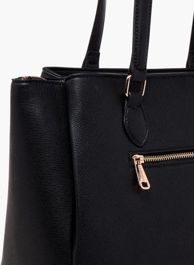 Le Confort BLACK Women Textured Tote Bag with Detachable Strap and Zip Closure for Women | Best Price UAE