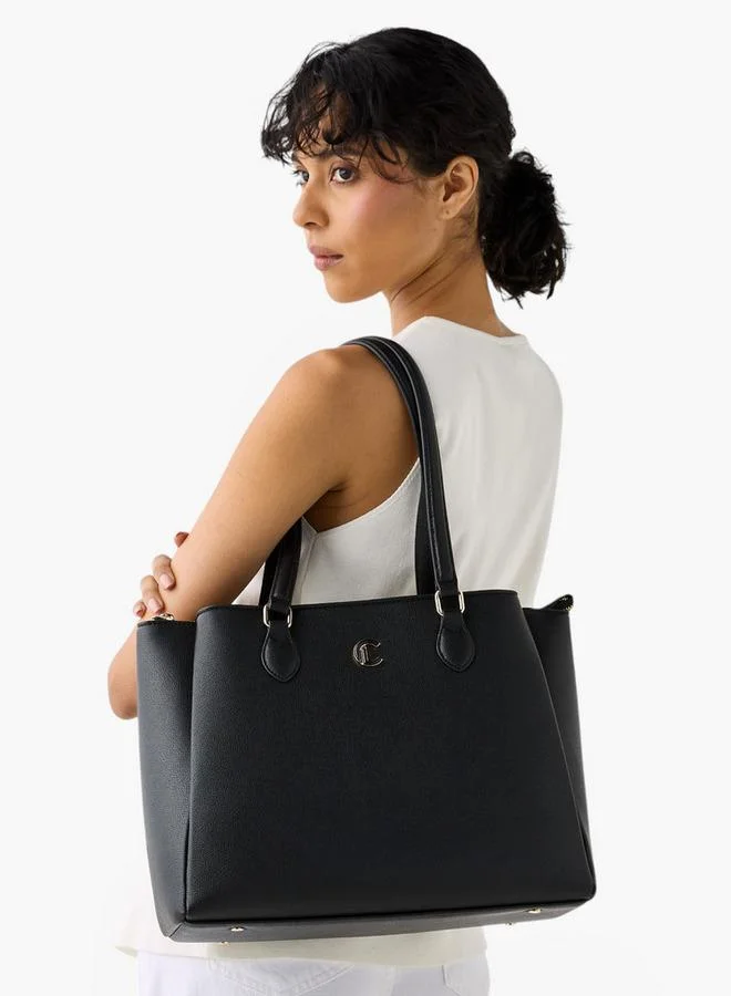 Le Confort BLACK Women Textured Tote Bag with Detachable Strap and Zip Closure for Women | Best Price UAE
