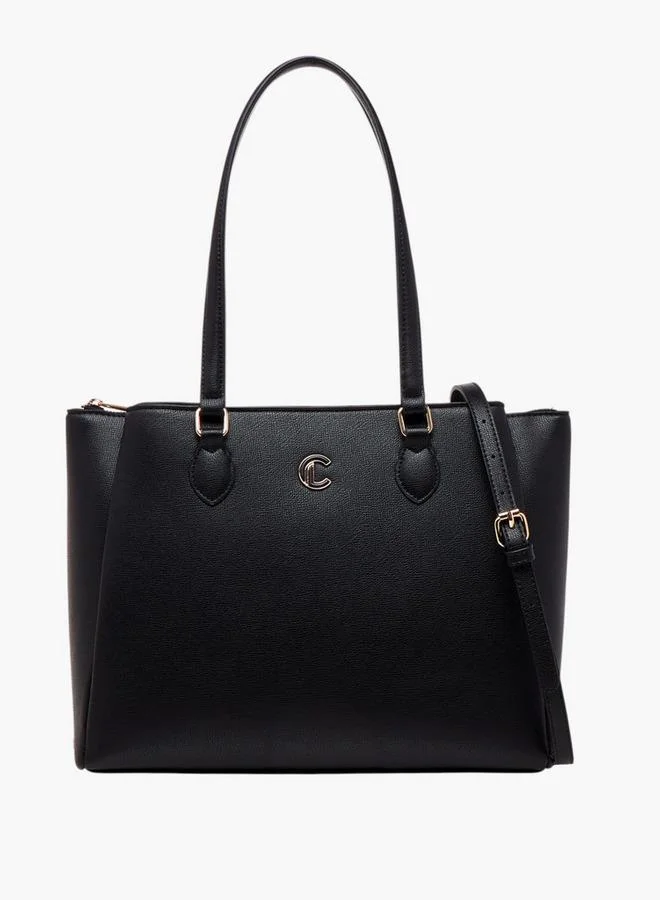 Women Textured Tote Bag with Detachable Strap and Zip Closure