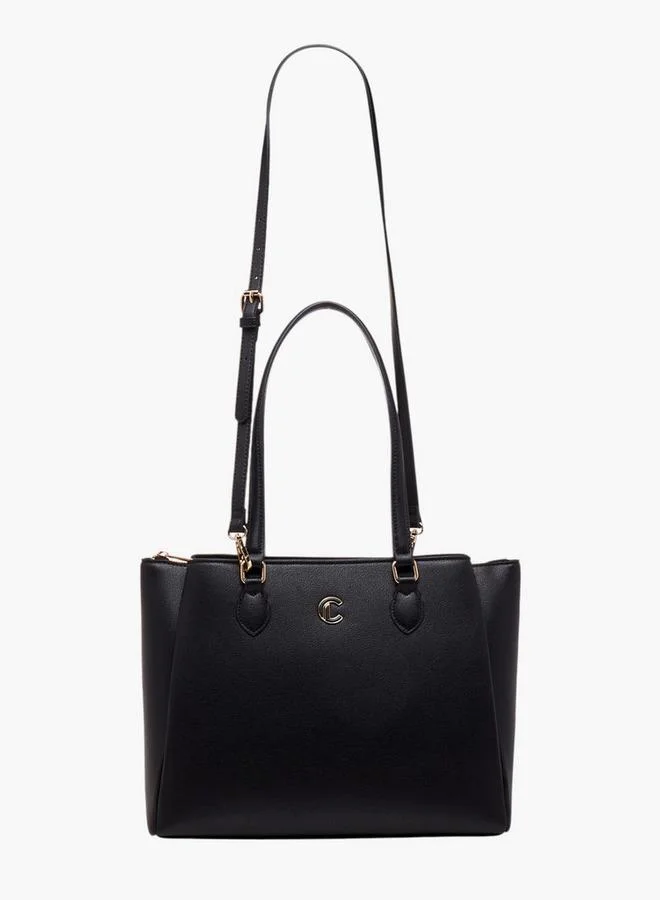 Le Confort BLACK Women Textured Tote Bag with Detachable Strap and Zip Closure for Women | Best Price UAE