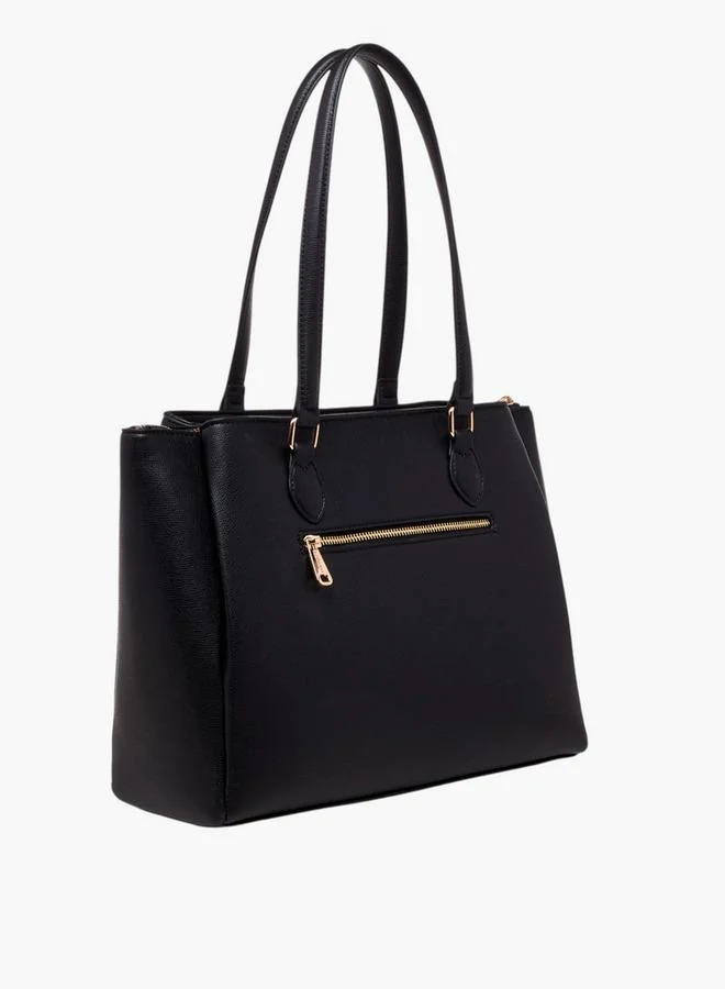 Le Confort BLACK Women Textured Tote Bag with Detachable Strap and Zip Closure for Women | Best Price UAE