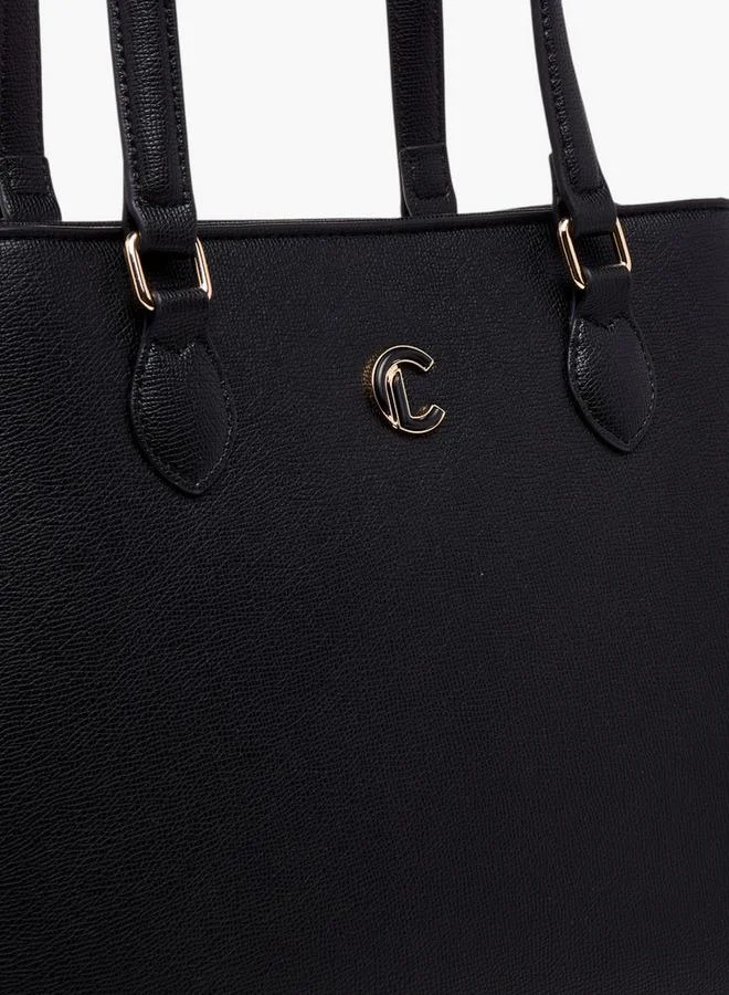 Le Confort BLACK Women Textured Tote Bag with Detachable Strap and Zip Closure for Women | Best Price UAE