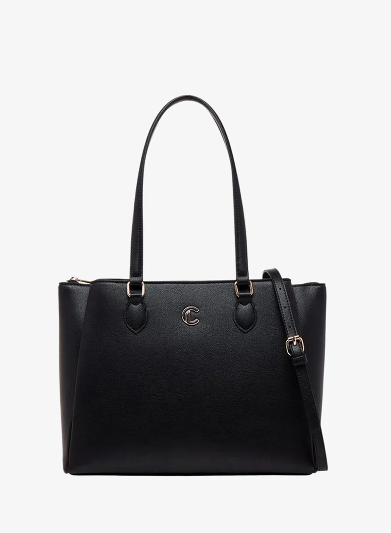 Le Confort Women Textured Tote Bag with Detachable Strap and Zip Closure