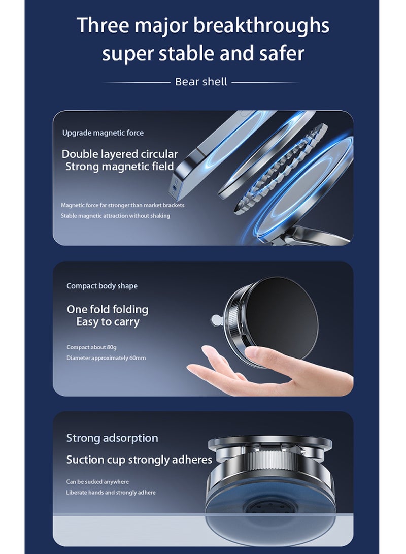 Aurafly 360° Rotating Vacuum Magnetic Car Phone Holder，Adjustable And Foldable Car Mount，Suction Cup Base Strong Magnetic Car Phone Holder，Small And Portable, Suitable For Cars, Desks, Gyms, kitchens, Business Trips  - Image 3