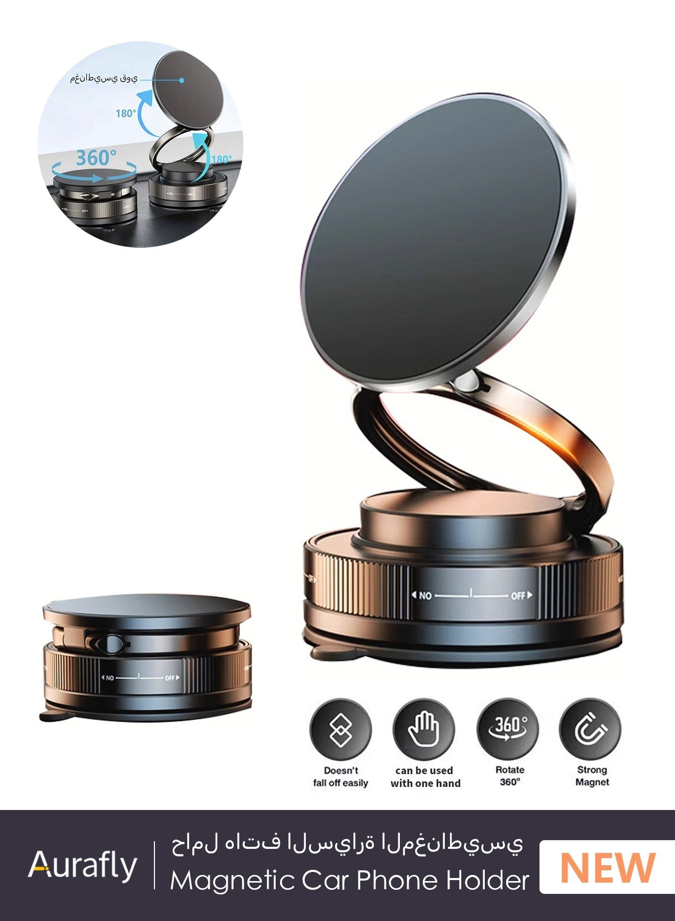 Magnetic Phone Stand for Car,360° Rotatable Phone Holder,Foldable Bracket With Strong Magnetic Ring and Vacuum Suction Cup,Features Dual Lock Anti-Vibration,Small And Portable, Suitable For Cars, Desks, Gyms, kitchens, Business Trips,For all Smartphone