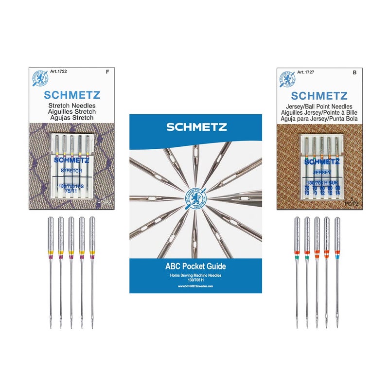 SCHMETZ Stretch and JerseyBall Point Sewing Machine Needle Combo Pack 10 Needles Total and 1 SCHMETZ ABC Pocket Guide